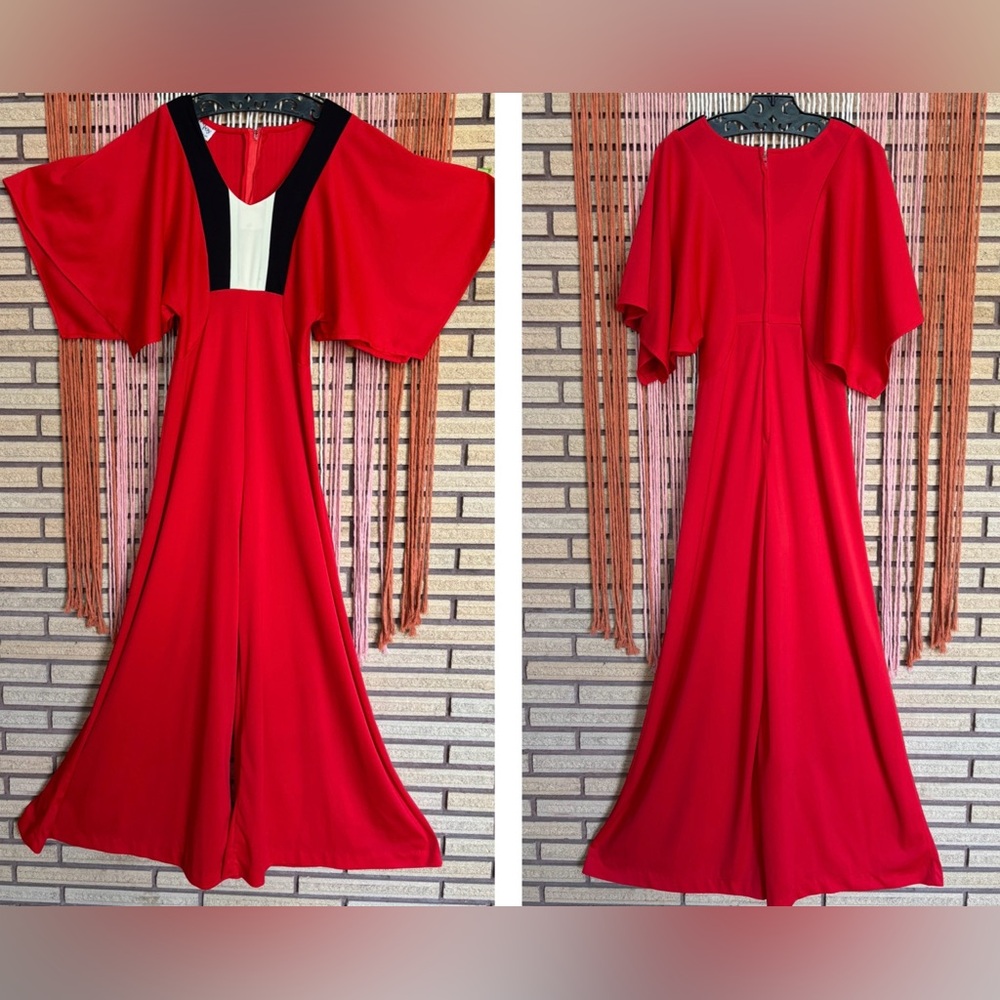 60's Ronda Roy Tomato Red Jumpsuit - Size 0 - 2 - 60's Jumpsuit - One-Piece